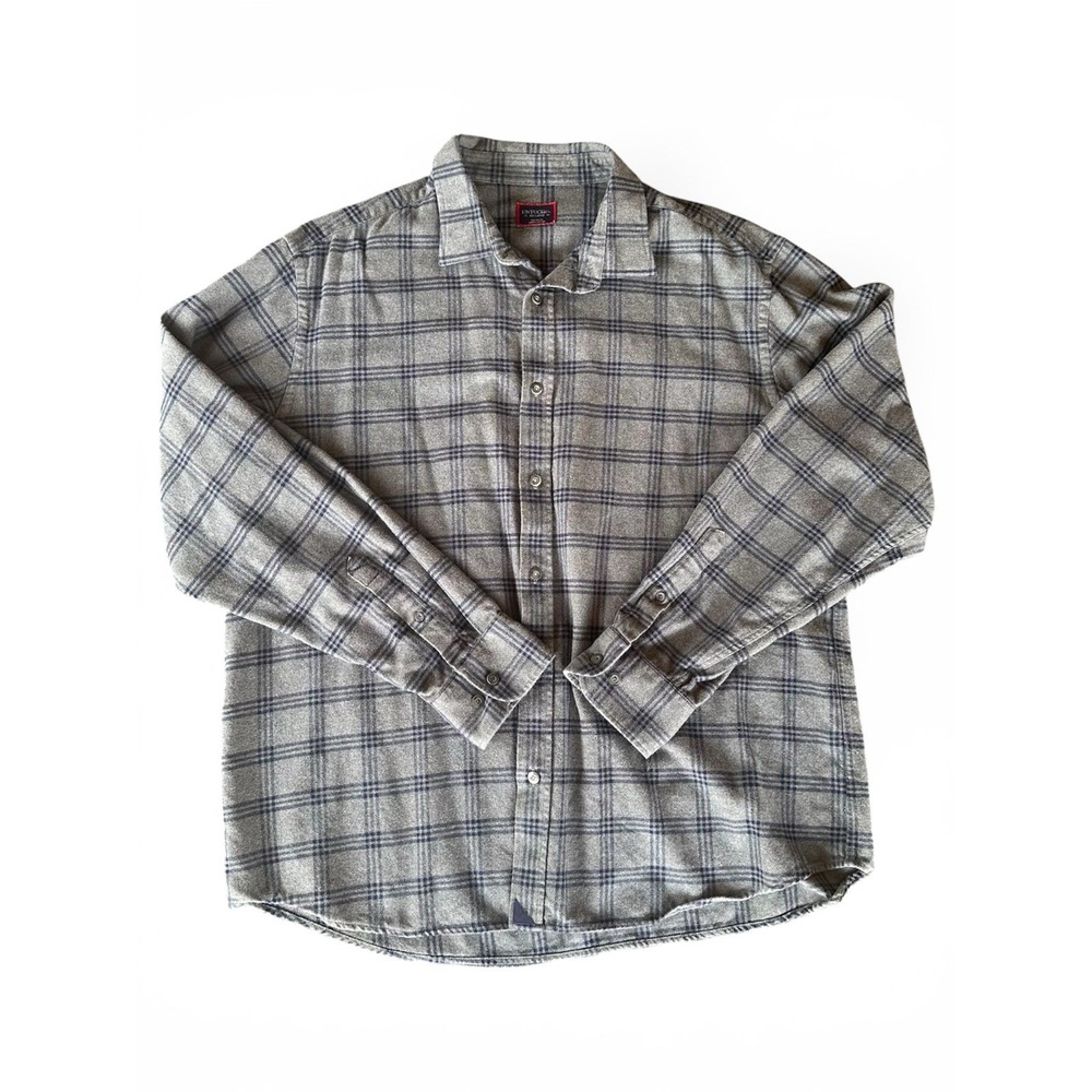 Untuckit Mens XXL Grey Navy Blue Plaid Flannel Long Sleeve Button Down Shirt